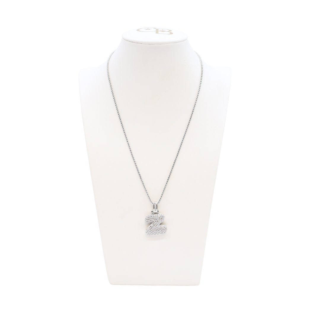 Front view of the Silver Rhinestone Bubble Letter Necklace | Letter Z