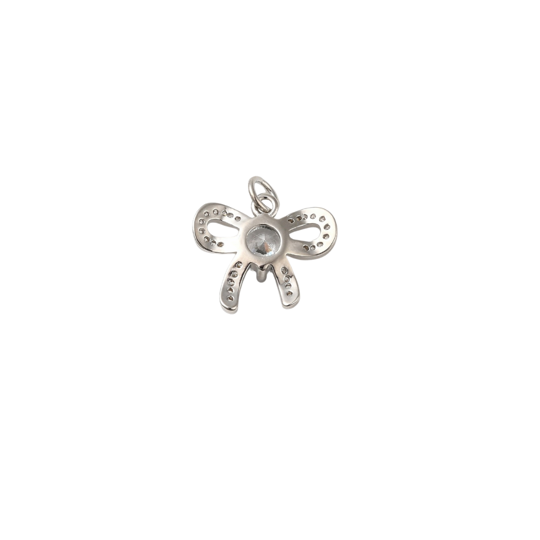 Silver Dazzle Bowknot with Cubic Zirconia Center Charm