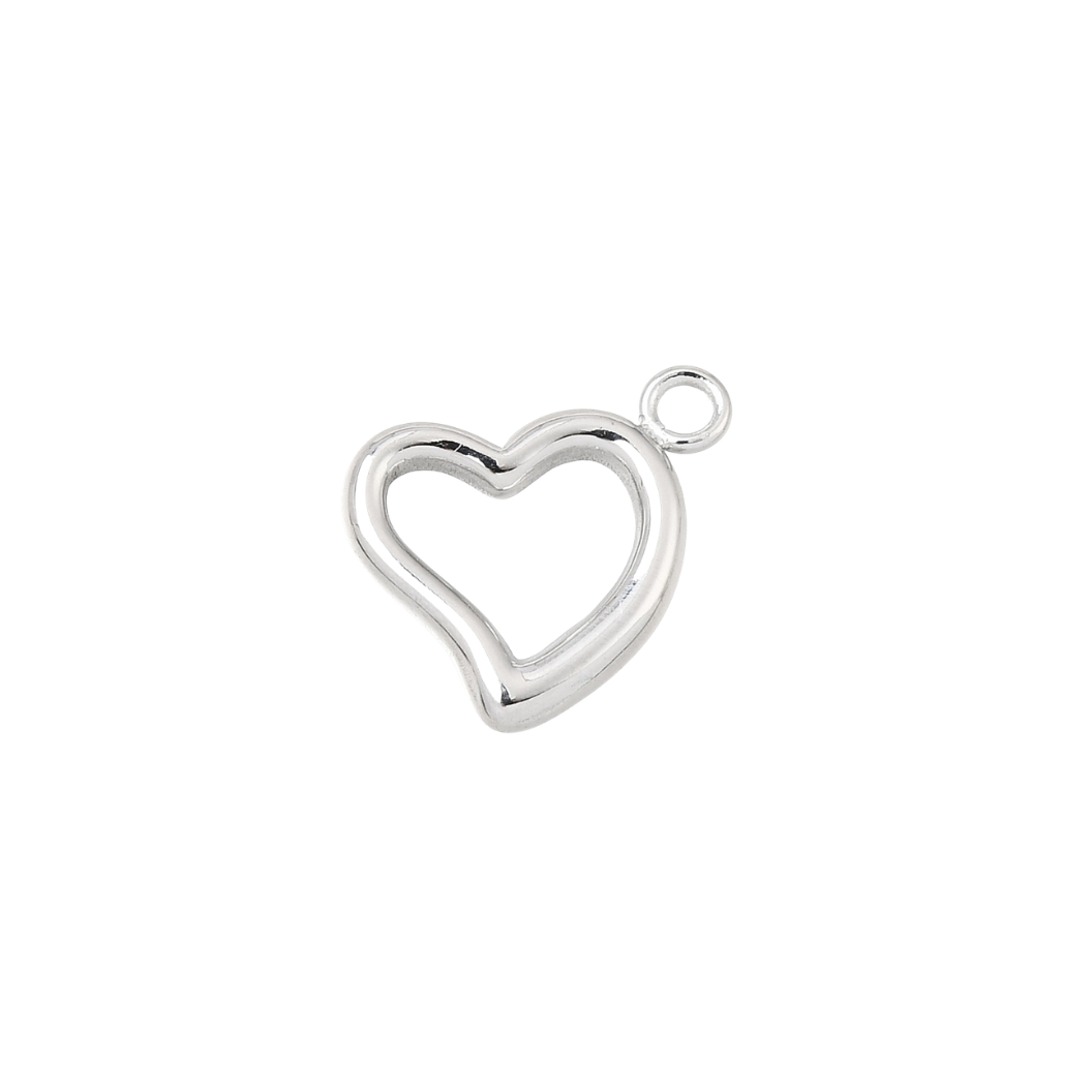 Silver Outline Heart Charm - Waterproof Stainless Steel