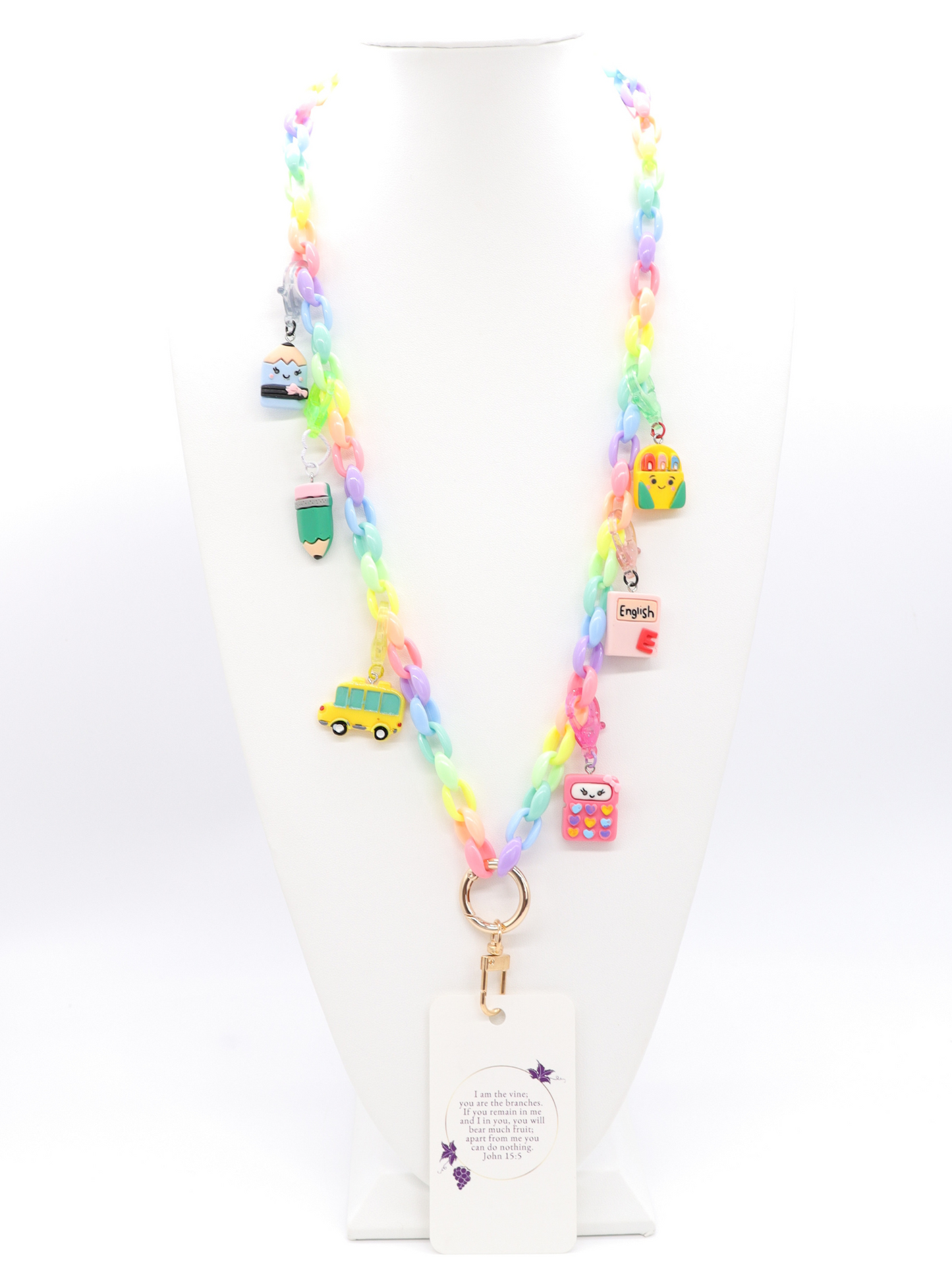 Pastel Rainbow Lanyard with Charms