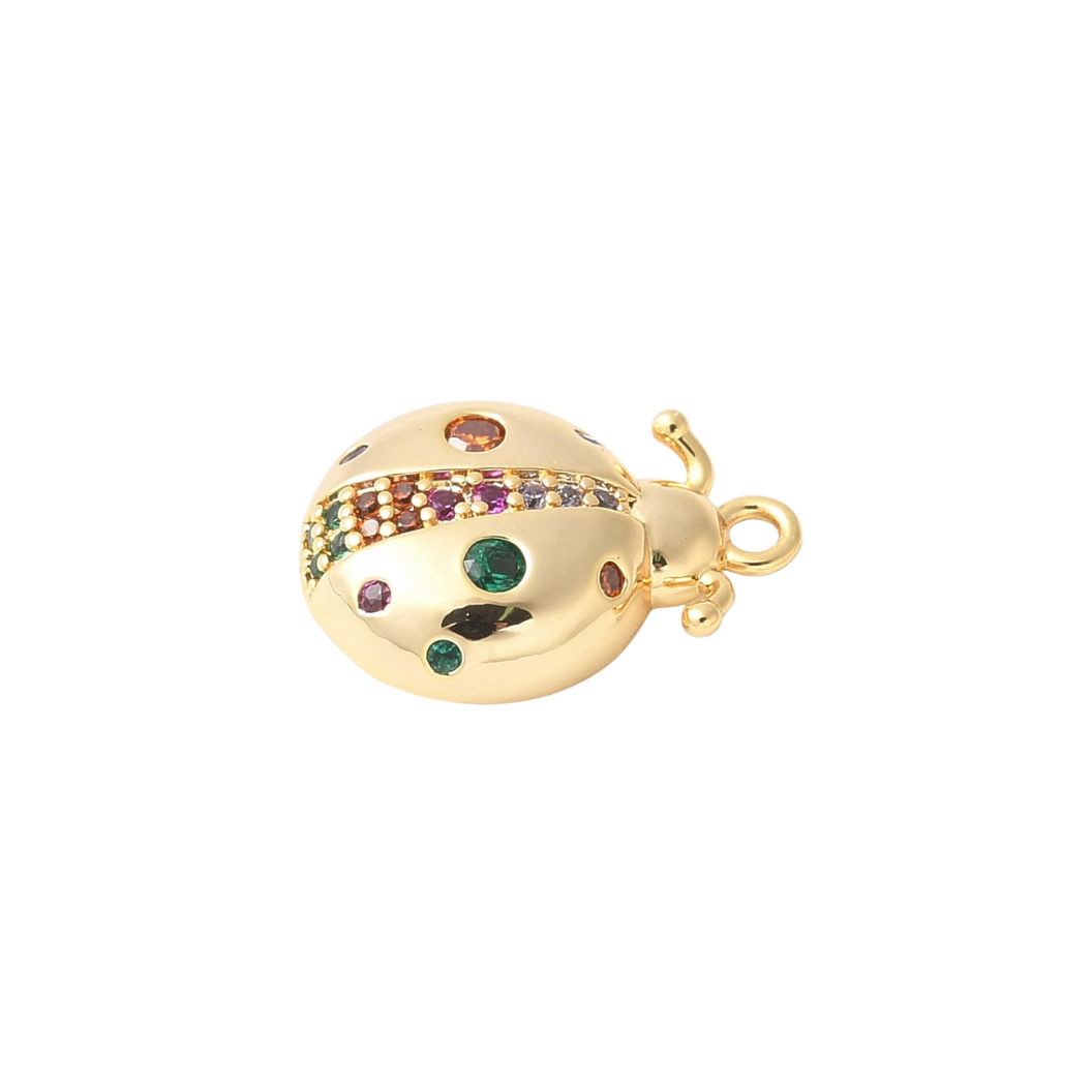 Transparent side view of the Gold Beetle with Multi Color Pave Charm