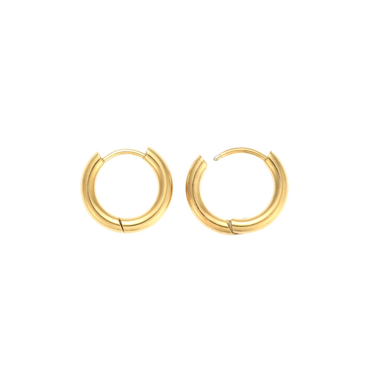 Front and open view of the Gold 18K Ion Plated Huggie Hoop Earrings | Pair