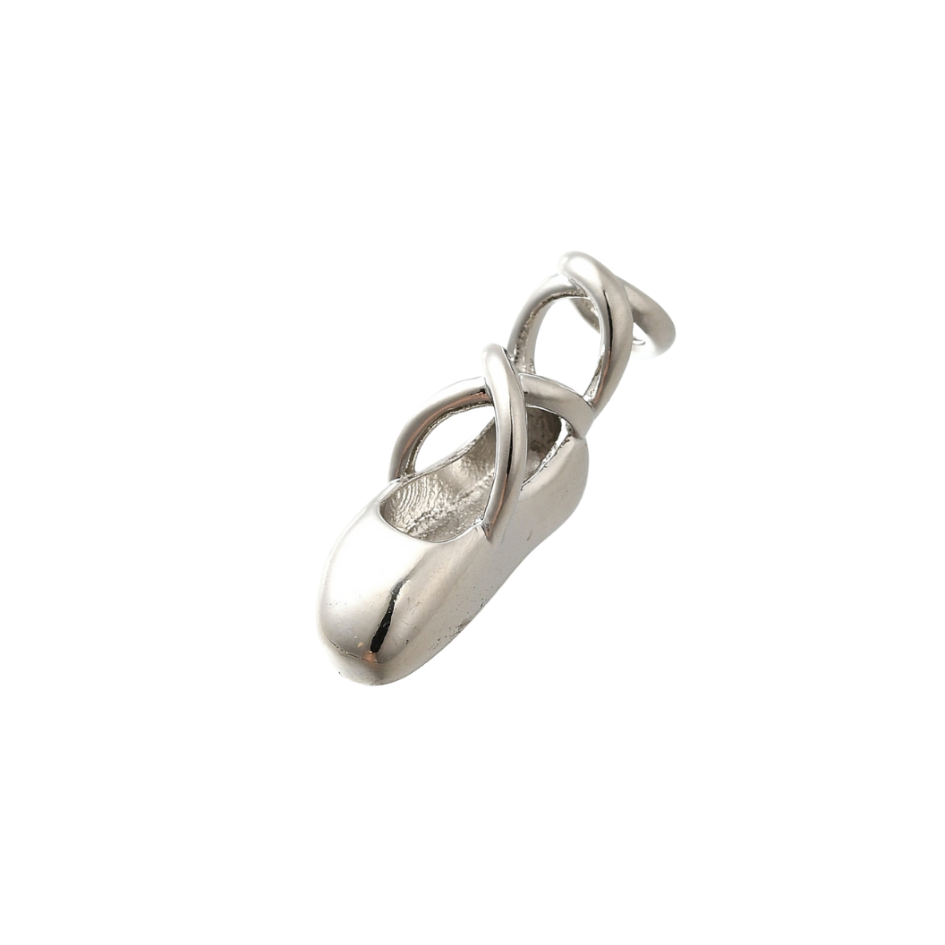 Front view of the Silver Ballerina Slipper Charm