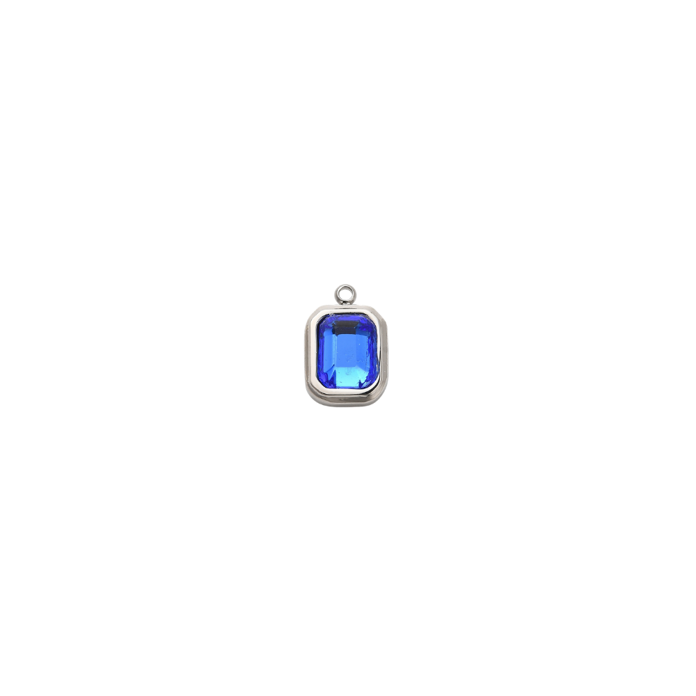 Silver Rectangle Navy Blue Gemstone Charm - Waterproof Stainless Steel