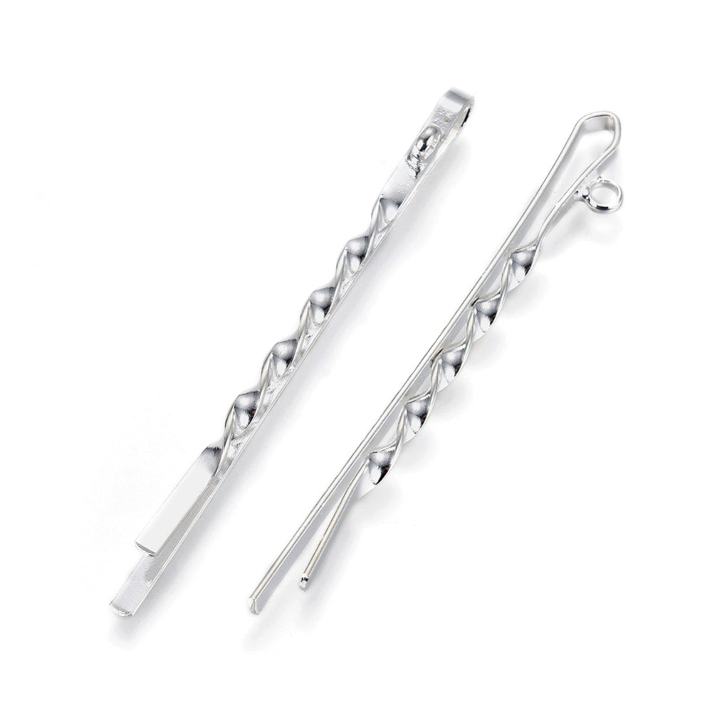 Front and side view of the Silver Twisted Iron Bobby Pin | Set