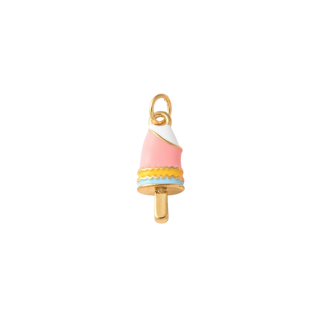 Ice cream popsicle charm with gold top on a white background