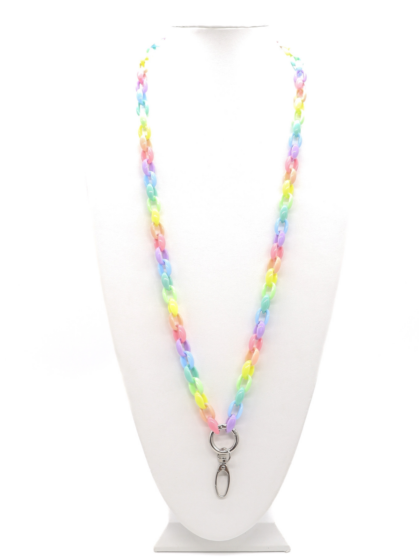 Pastel Rainbow Lanyard with Silver Hardware