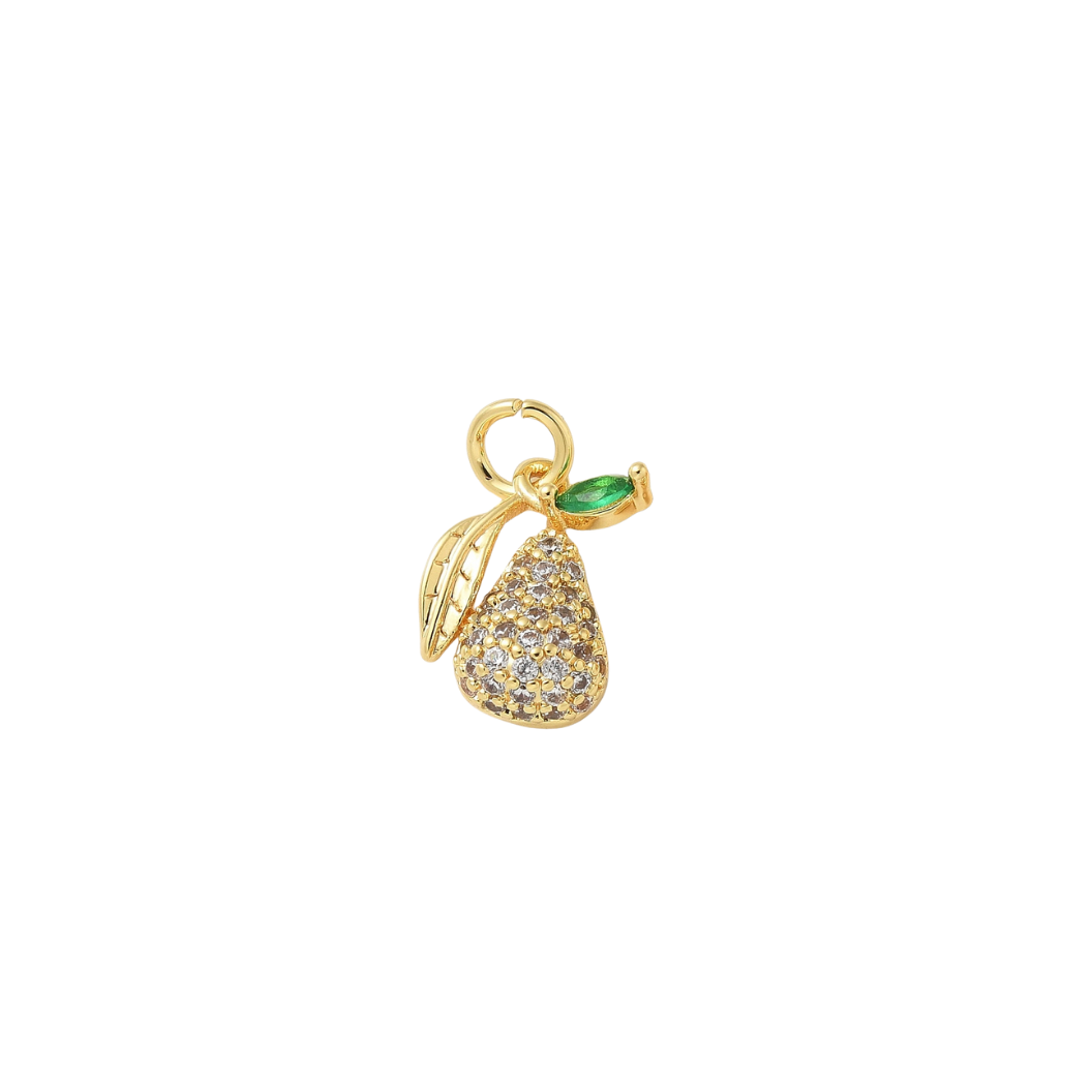 Gold Pear with Cubic Zirconia Charm