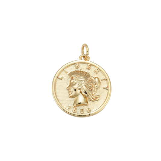 Front view of the Gold Liberty Coin Charm