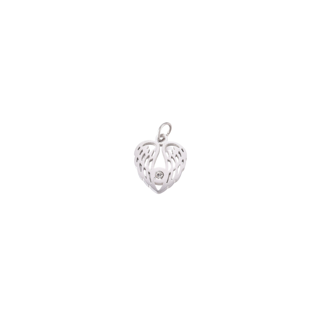 Silver Winged Grace Heart with Cubic Zirconia Charm
