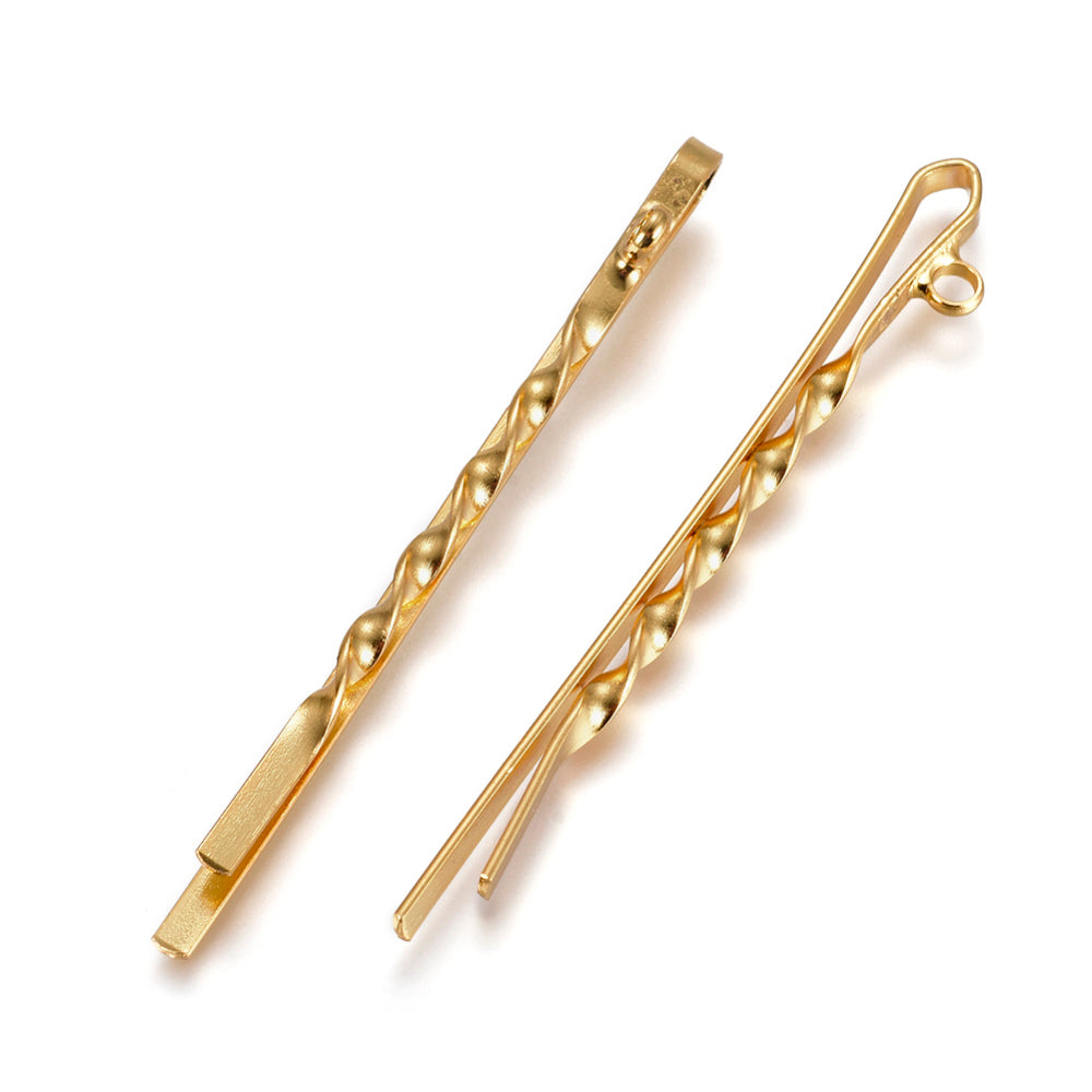 Front and side view of the Gold Twisted Iron Bobby Pin | Set