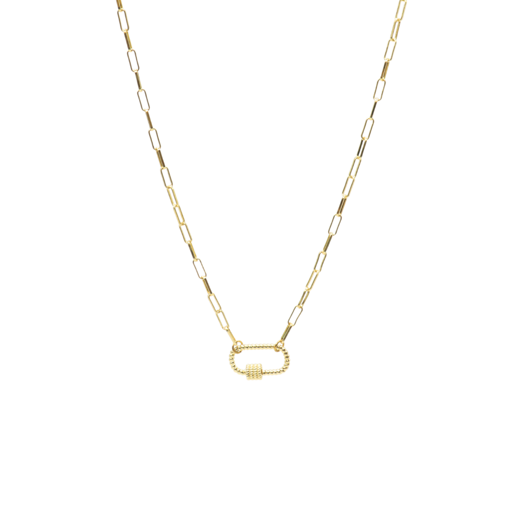 Transparent view of the Gold Ashley Necklace with Bella Carabiner