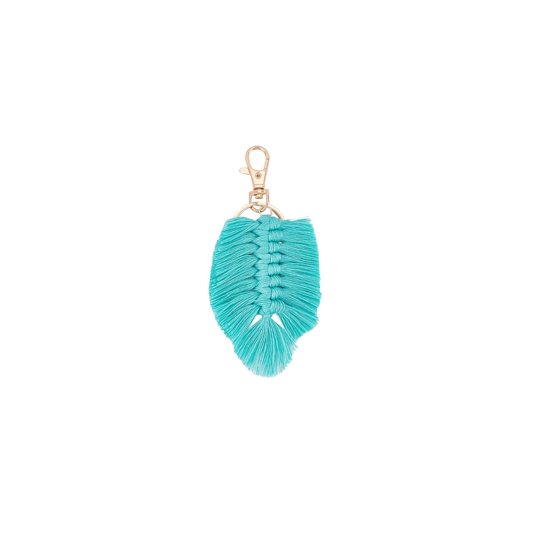 Front view of the Teal Feather Tassel | Keychain & Purse Charm
