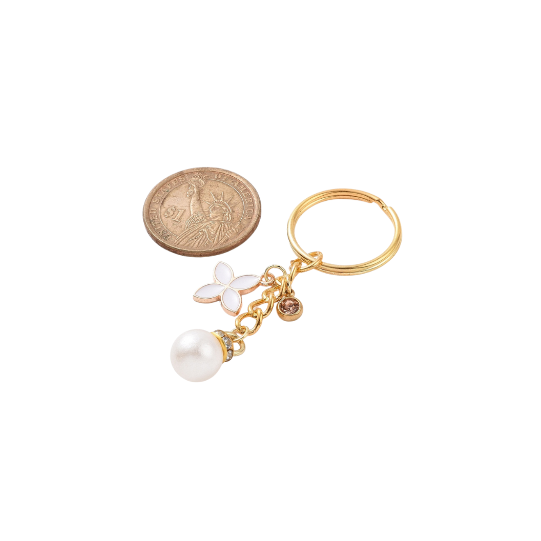 Gold Pearl Blossom Keychain | Keychain & Purse Charm compared to a coin
