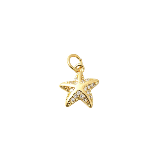 Front view of the Gold Starfish with Cubic Zirconia Charm