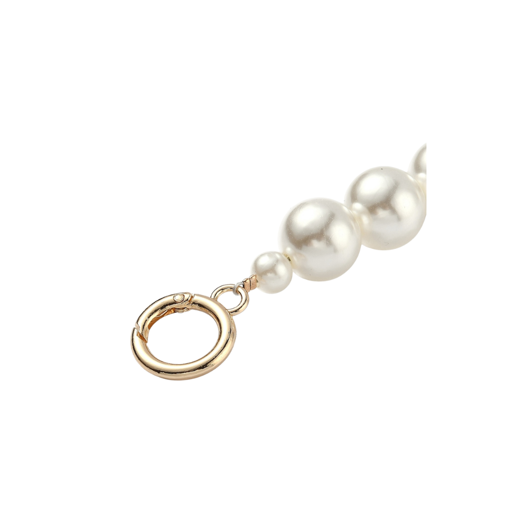 Side view of the Gold Camille Pearl Bag Extender | Keychain & Purse Charm