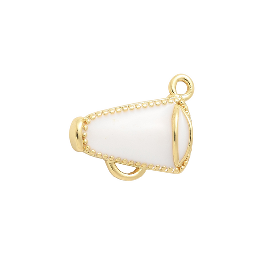 Front view of the Gold White Cheer Megaphone Charm