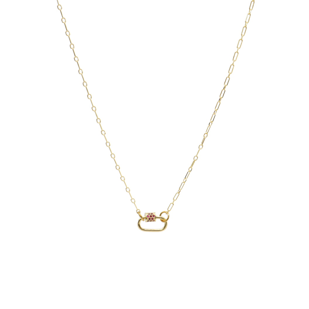 Gold Madilyn Necklace with Assorted Color Cubic Zirconia Small Gabi Carabiner
