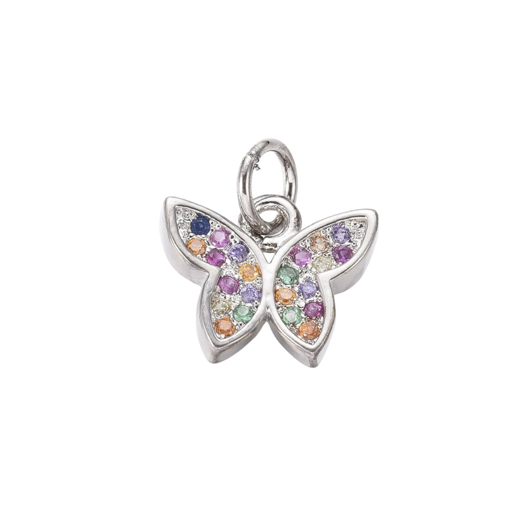 Front view of the Silver Butterfly Prism with Cubic Zirconia Charm