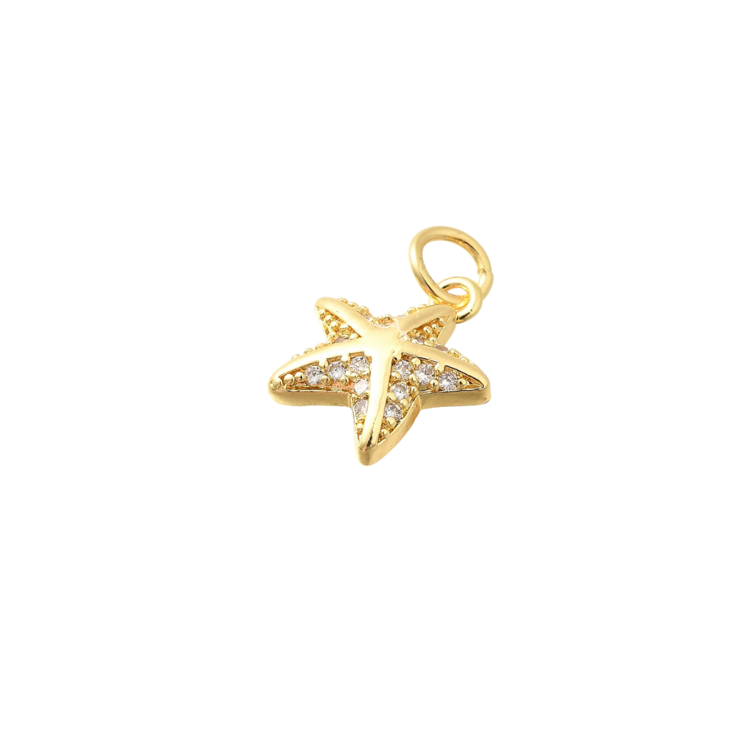 Gold Starfish with Cubic Zirconia Charm