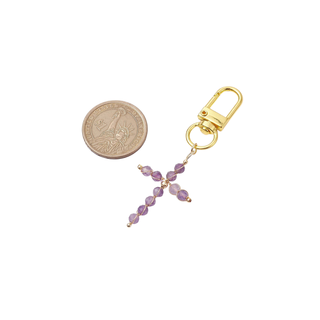 Gold Gemstone Cross - Assorted | Keychain & Purse Charm compared to a coin