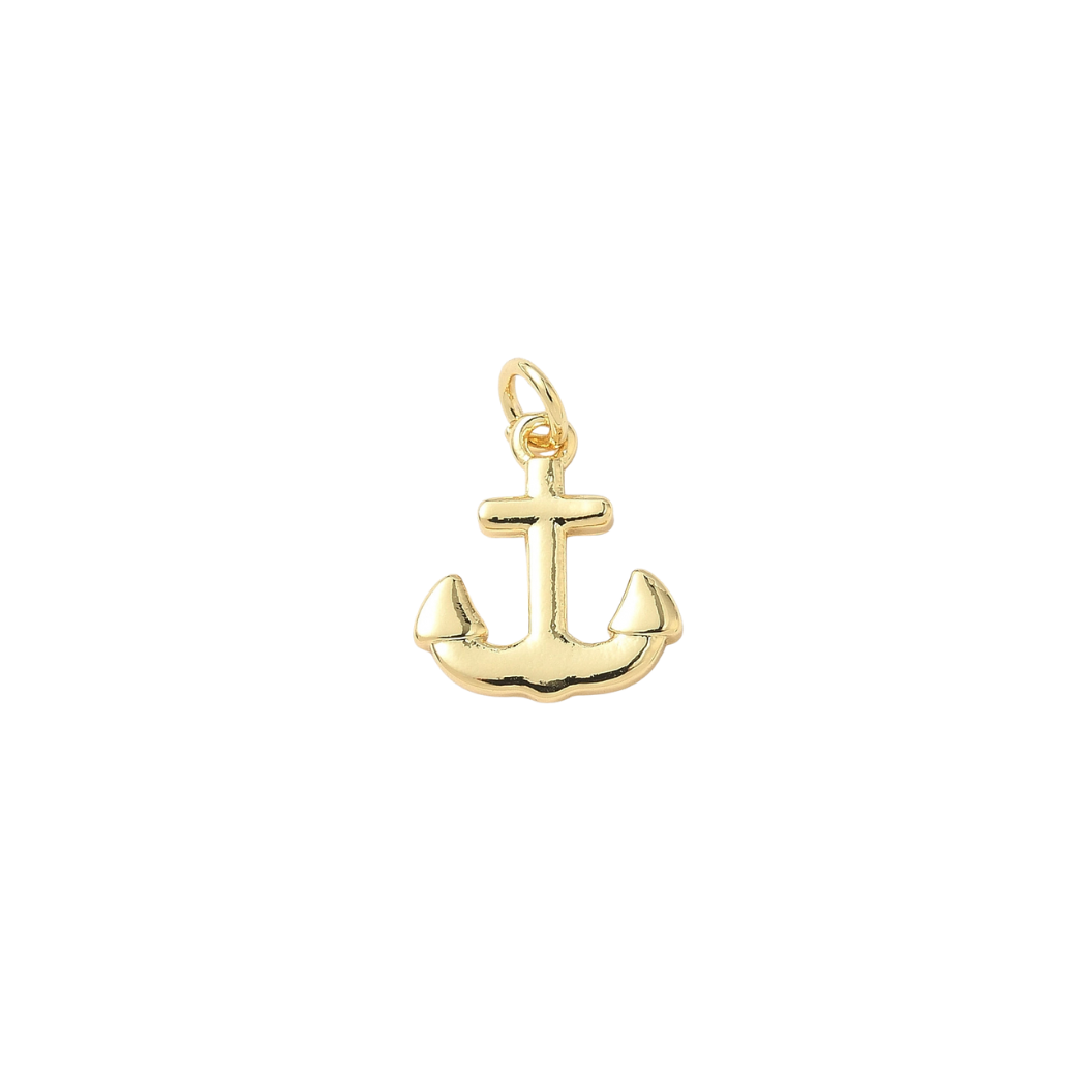 Gold anchor pendant on a white background