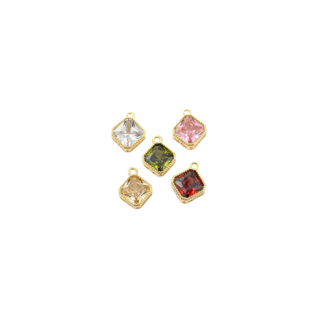 Gold Square Vintage Colored Glass Charm | Assorted