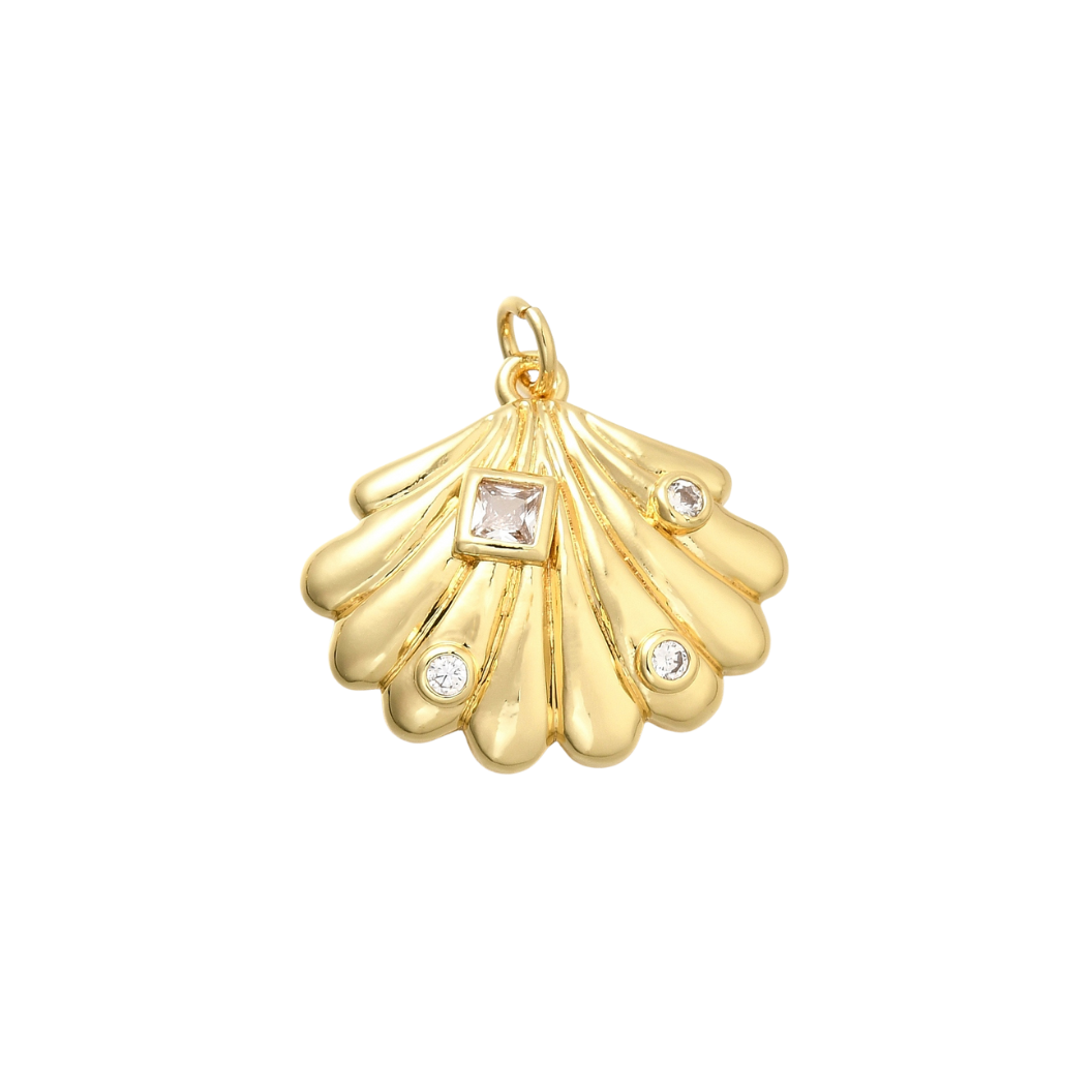 Transparent view of the Gold Lyra Shell with Cubic Zirconia Charm