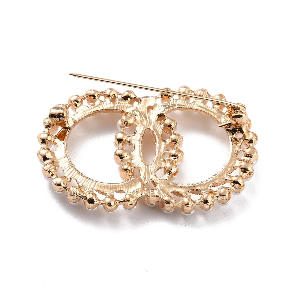 Gold Double Ring Pearl Brooch | Shoe, Purse & Hat Charm