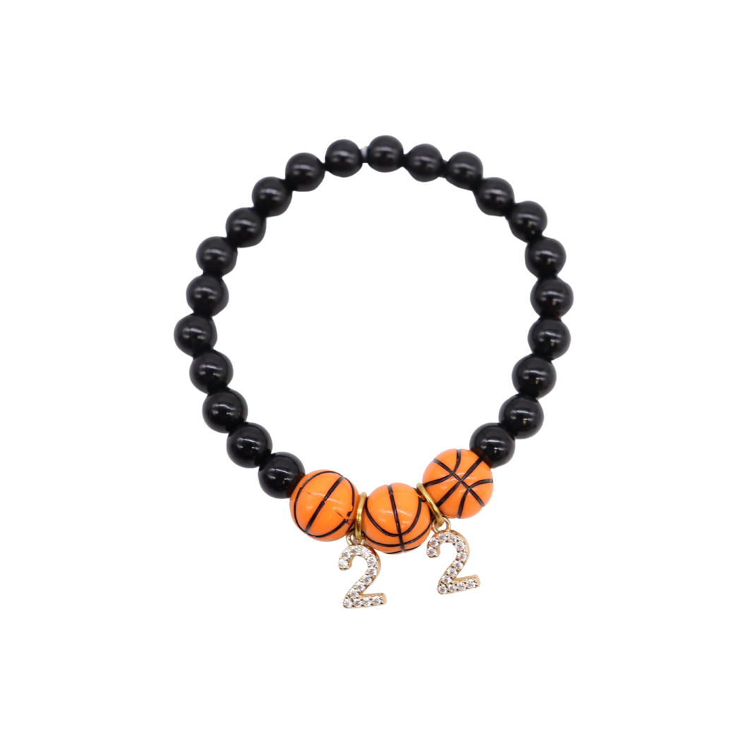 Front of the Beaded Basketball Bracelet | Black