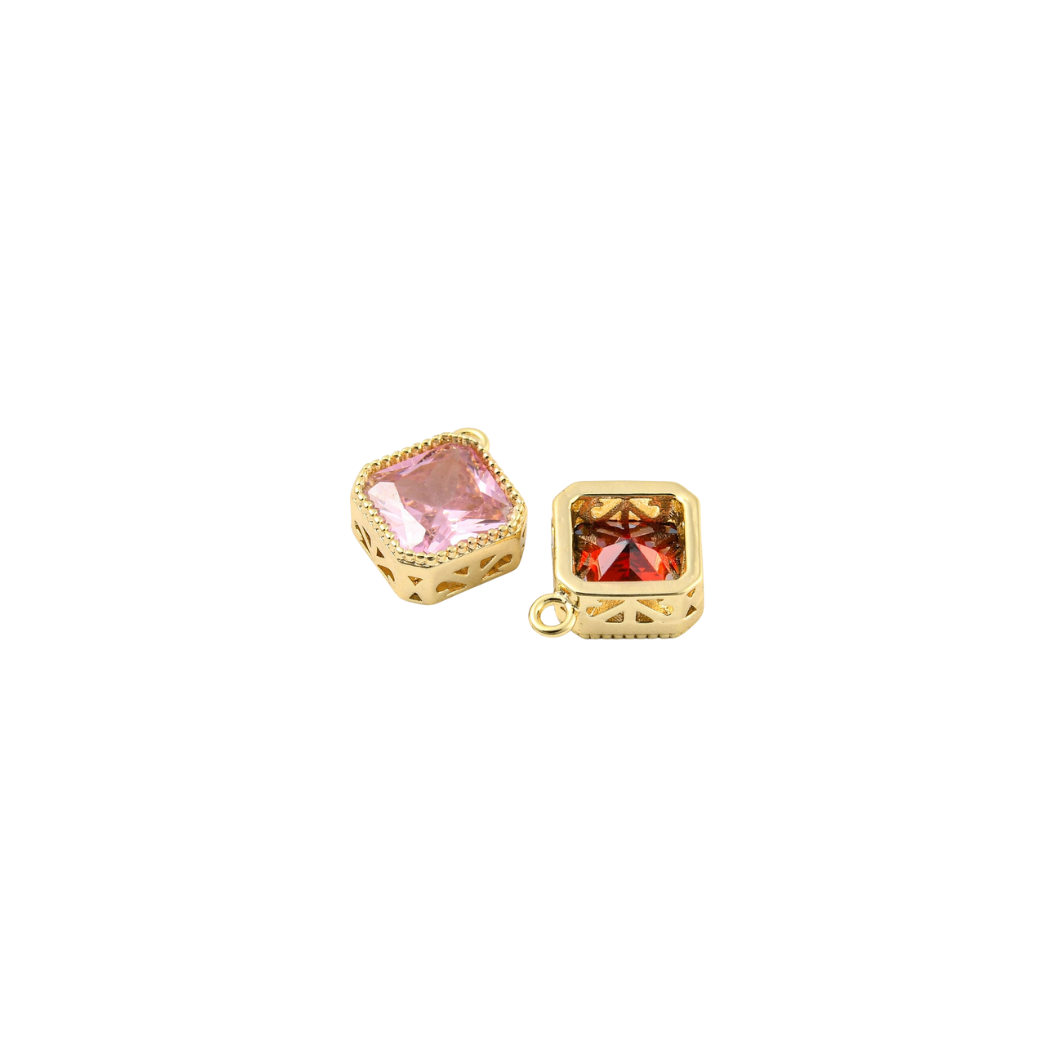 Gold Square Vintage Colored Glass Charm | Assorted