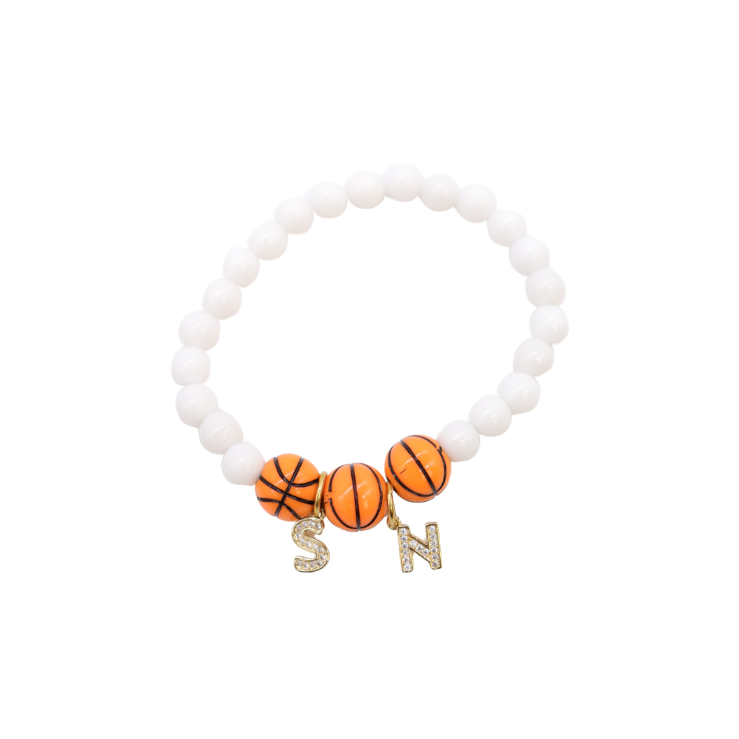 Front of the Beaded Basketball Bracelet | White