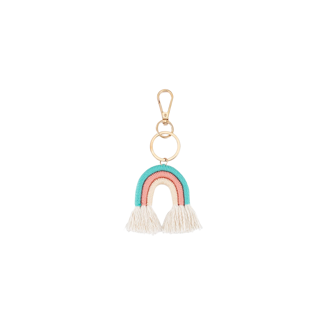 Front view of the Teal Rainbow Tassel | Keychain & Purse Charm