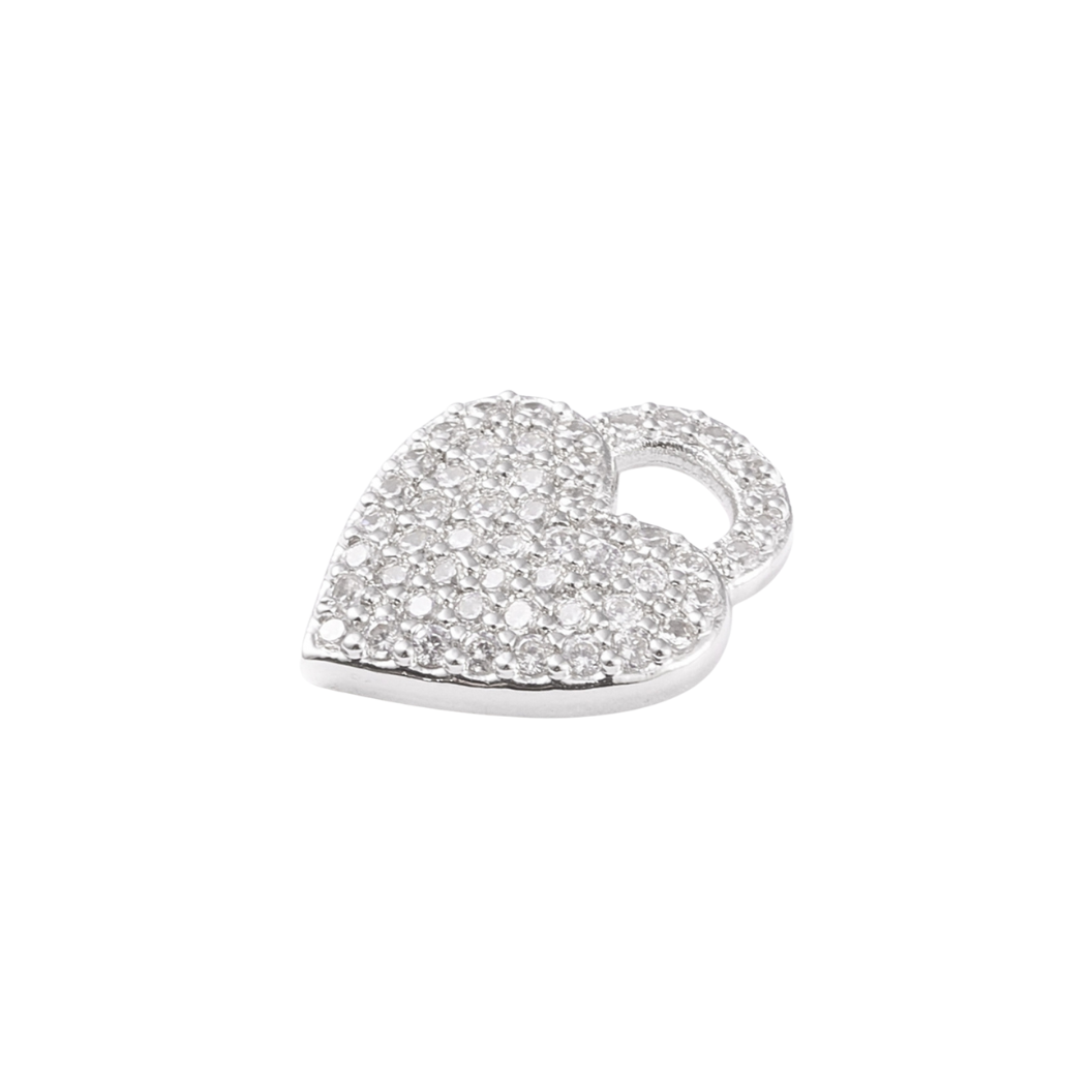 Side view of the Silver Sparkle Heart with Cubic Zirconia Charm
