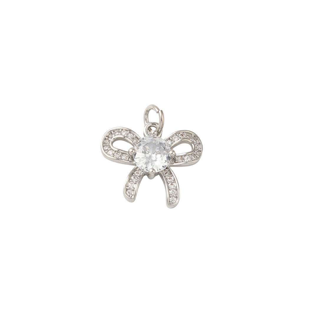Silver Dazzle Bowknot with Cubic Zirconia Center Charm