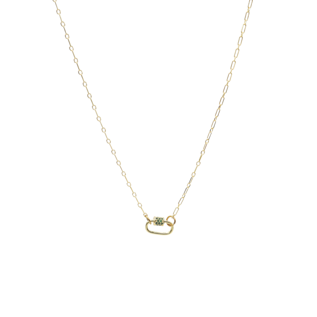Gold Madilyn Necklace with Assorted Color Cubic Zirconia Small Gabi Carabiner