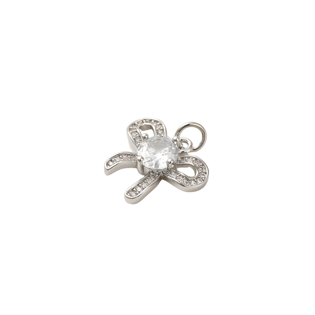 Silver Dazzle Bowknot with Cubic Zirconia Center Charm