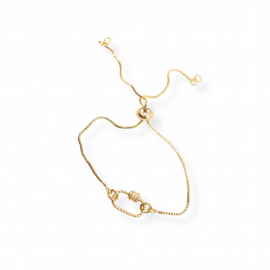 Front of the Gold Bolo Bracelet with Small Bella