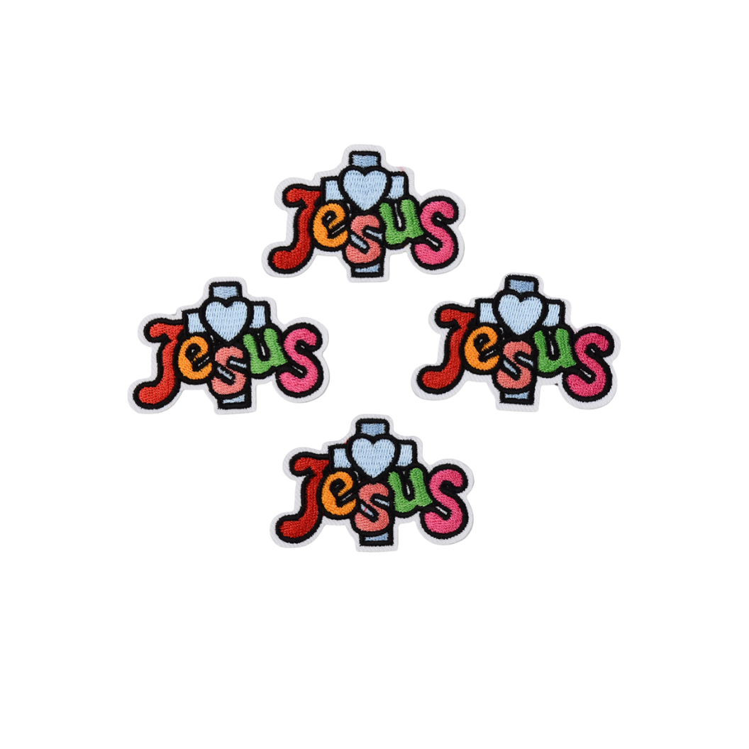 Front view of four I Love Jesus Cross Patch