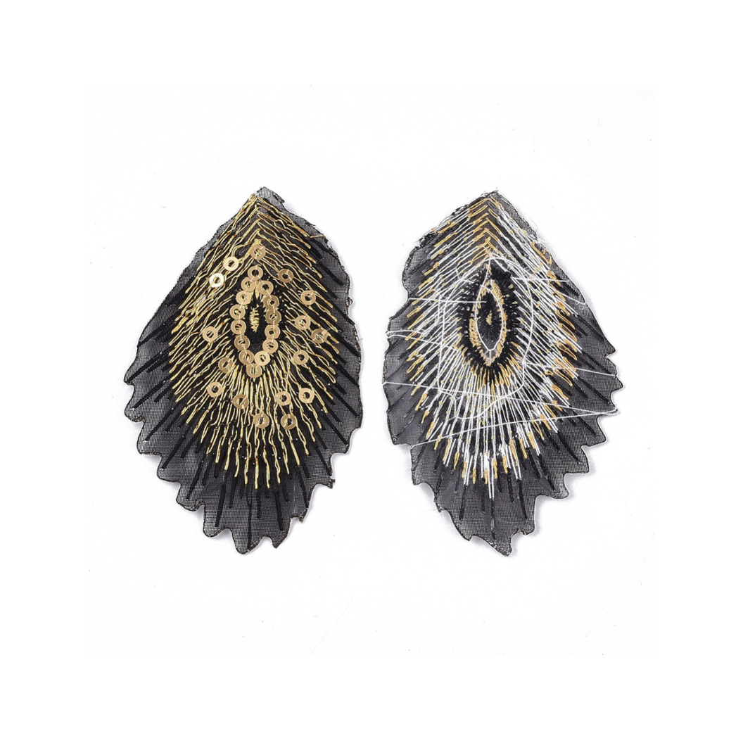 Front and back view of the Peacock Feather Patch | Assorted | Black