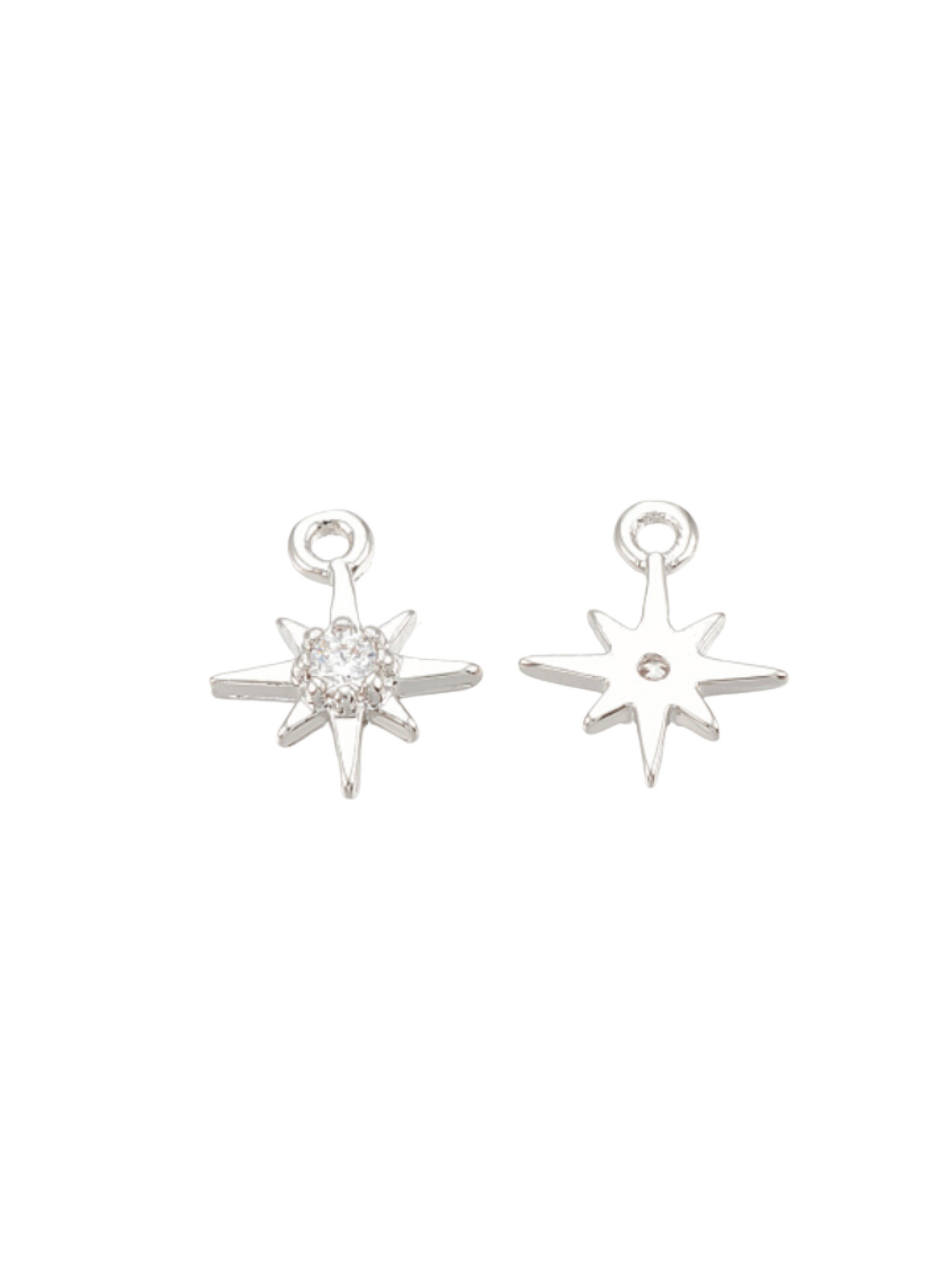 Front and back of one Silver Morning Star Cubic Zirconia Charm