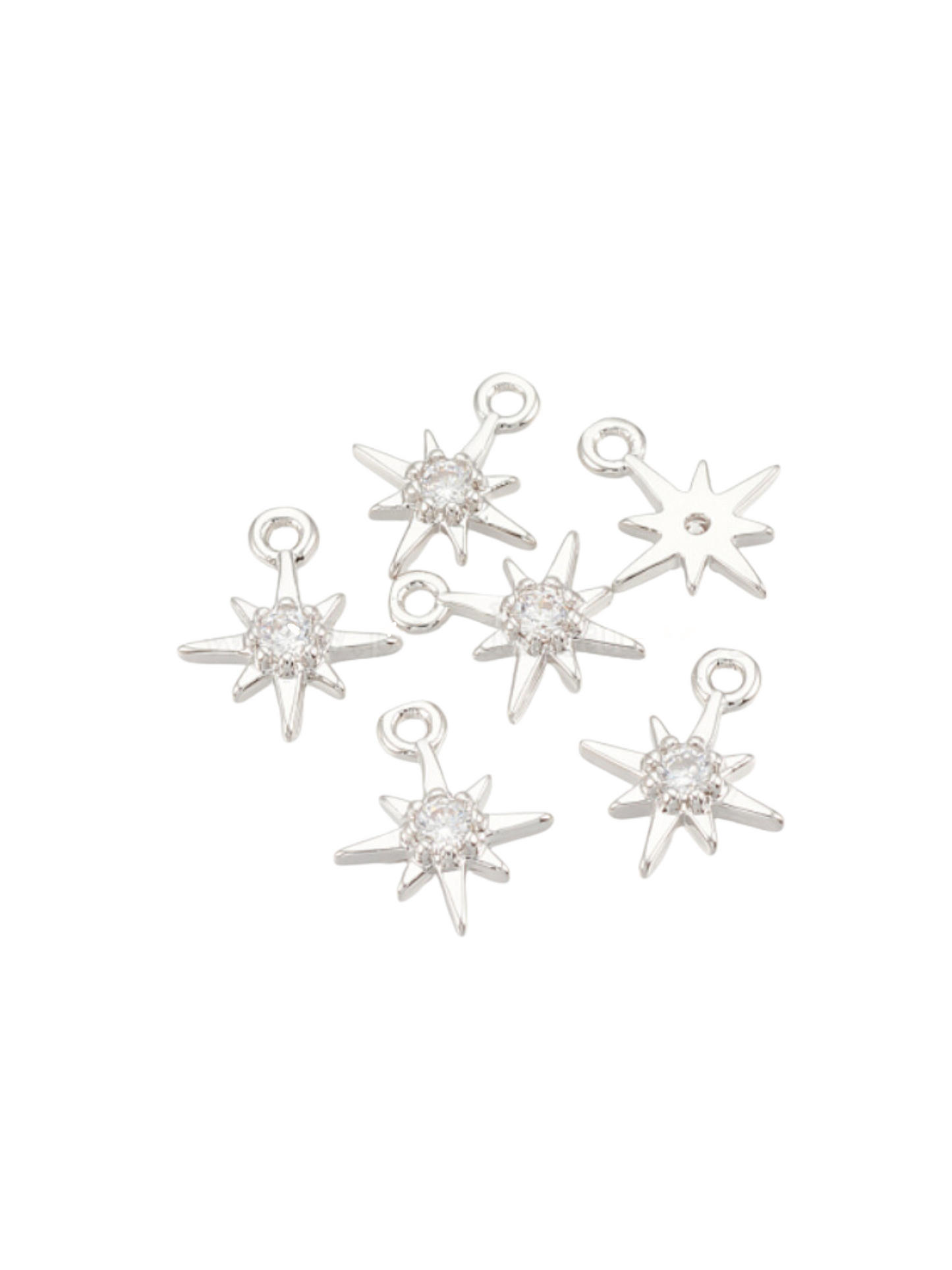 Front and back of the Silver Morning Star Cubic Zirconia Charm