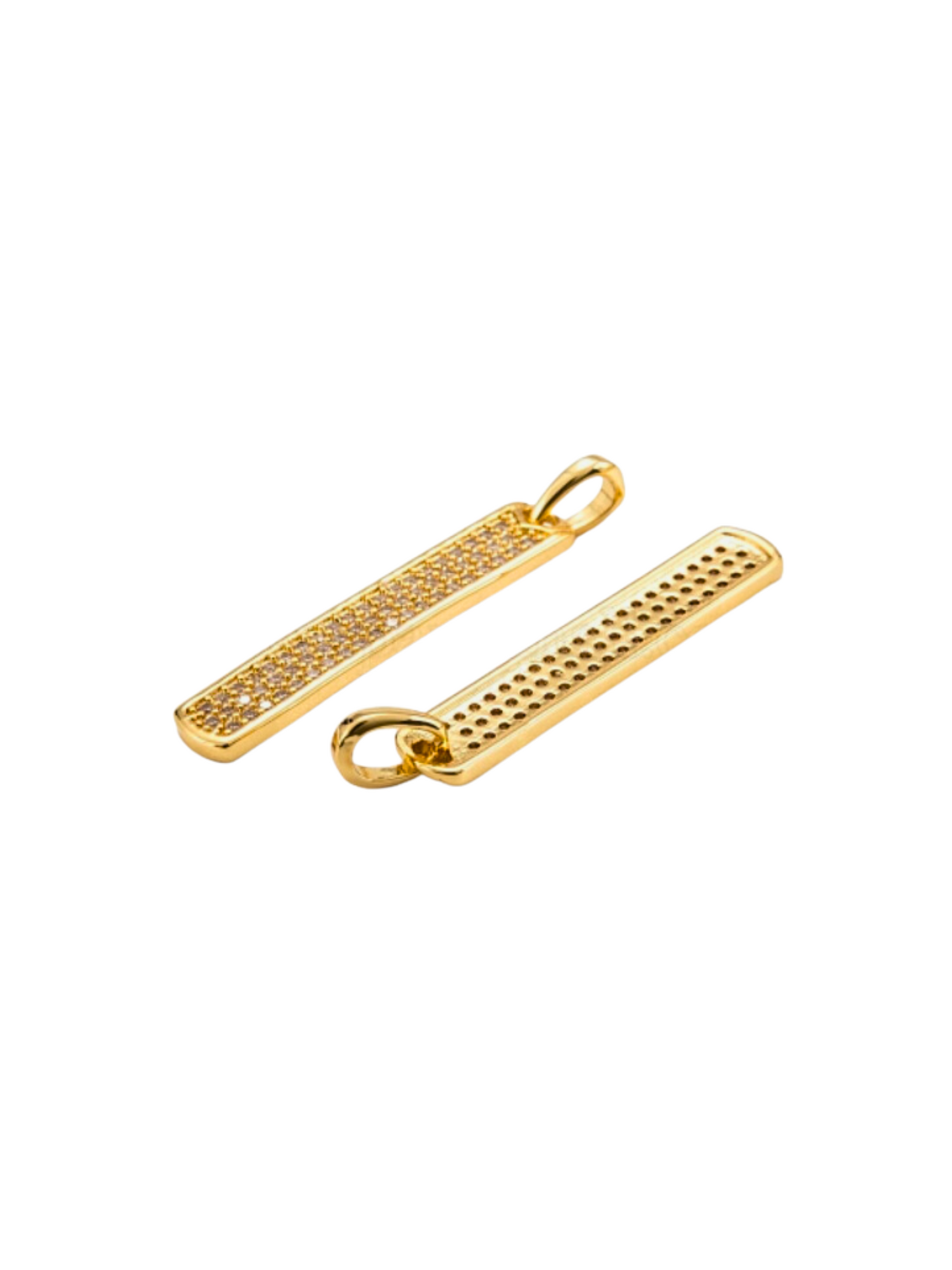 Front and back of the Gold Micro Pave Bar Charm
