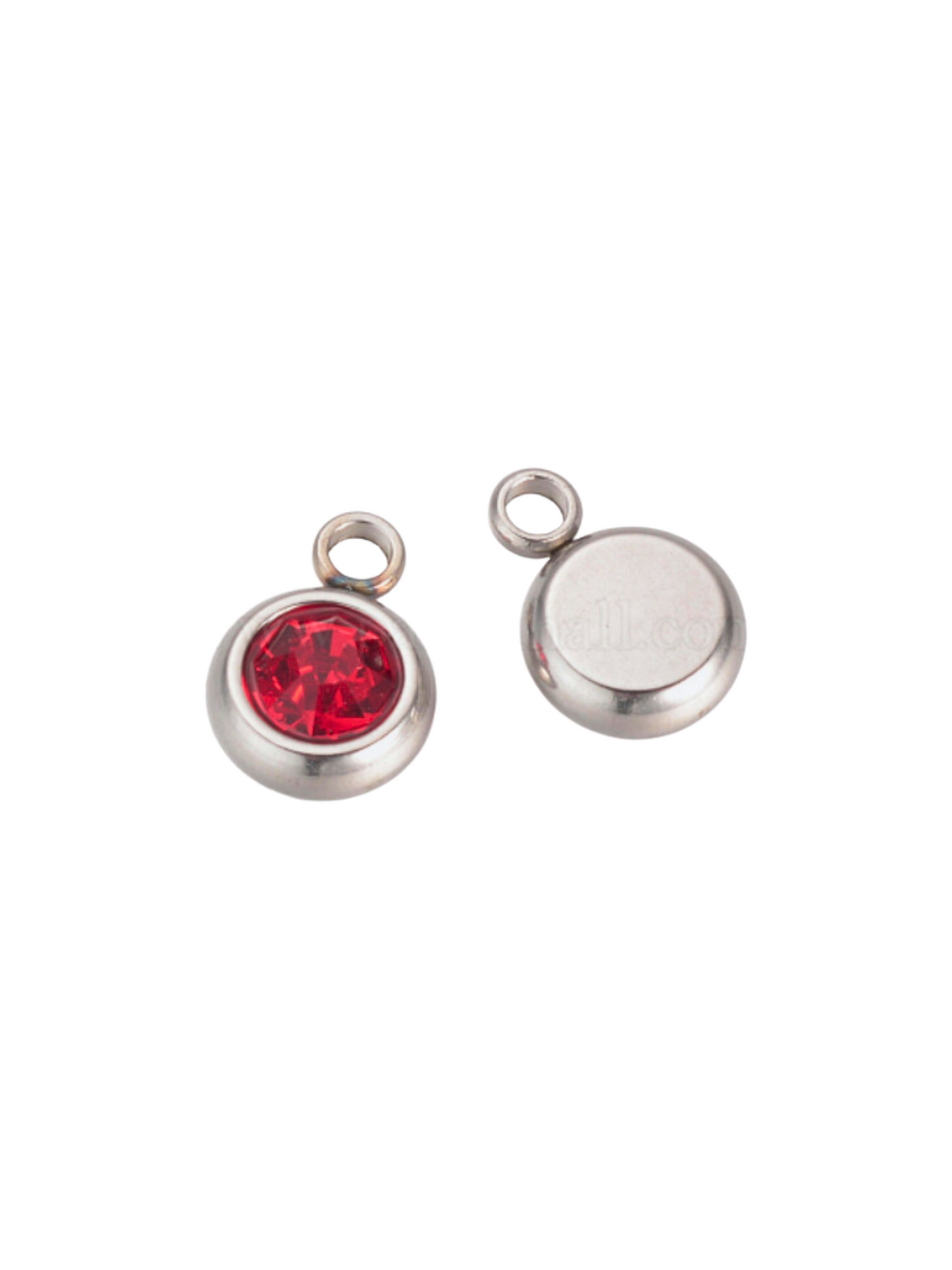 Front and back of the Silver Rhinestone  Charm in Red