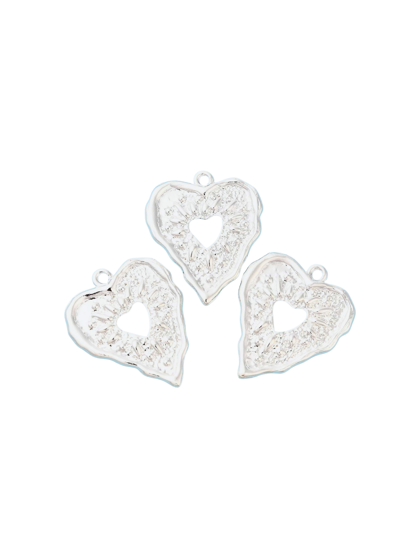 Front of three Silver Embossed Heart Charms