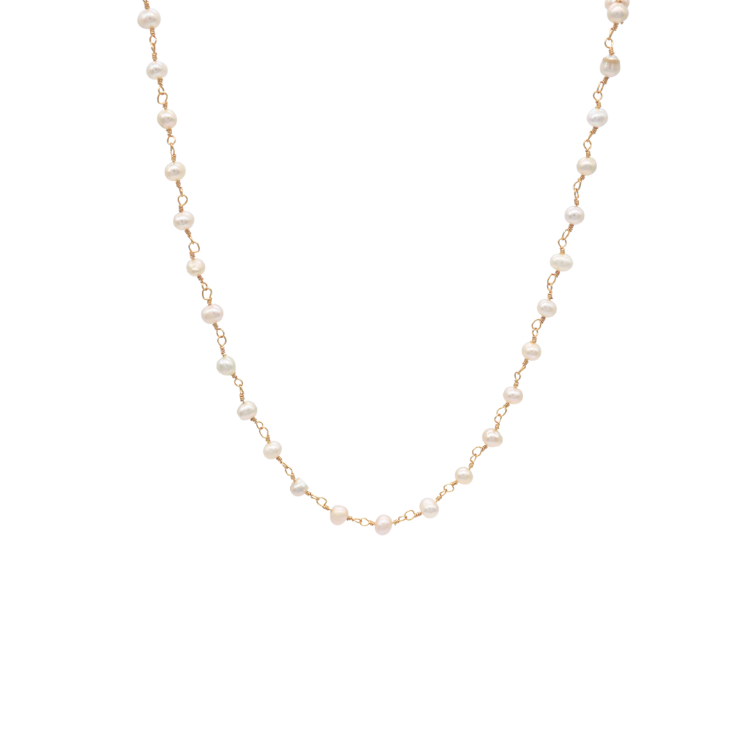 Gold Beth Pearl Charm Necklace