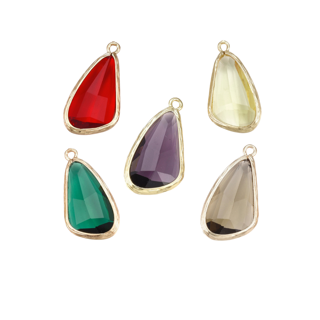 Front of five Gold Faceted Prism Drop Charm