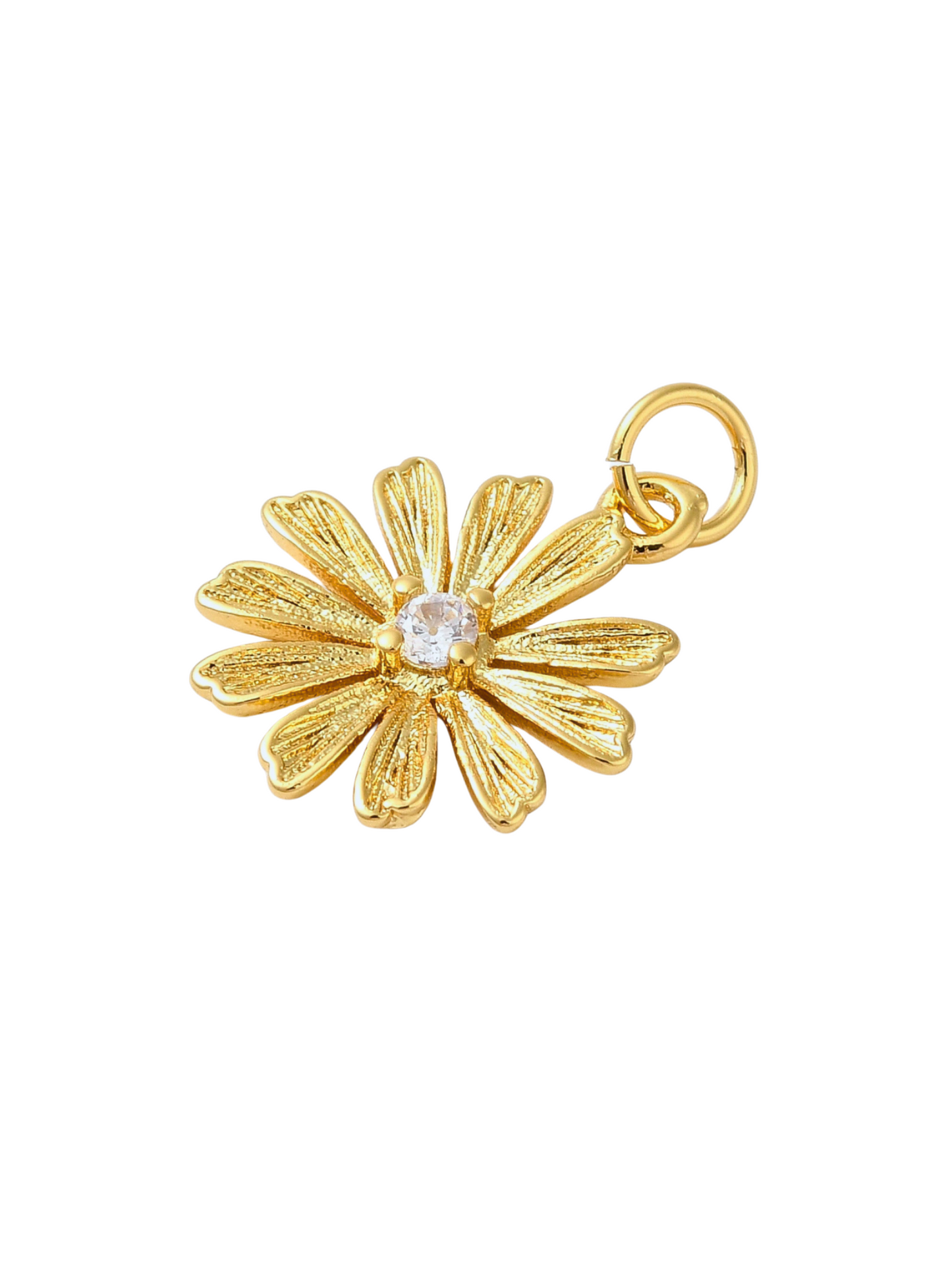 Side view of the Gold Flower with Rhinestone Center Charm