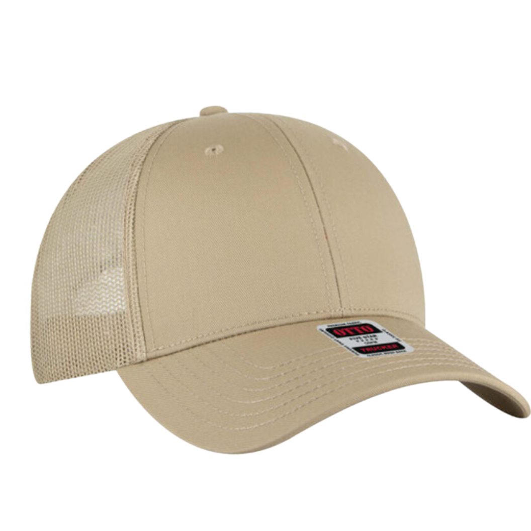 Front view of the Khaki Trucker Hat