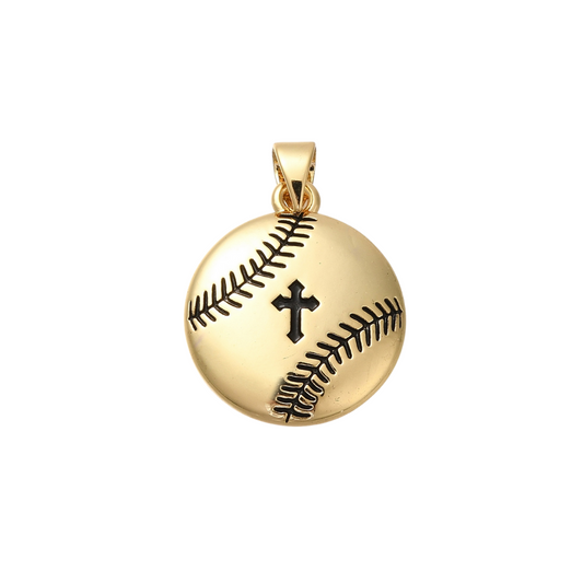 Front view of the Gold Baseball Cross Charm
